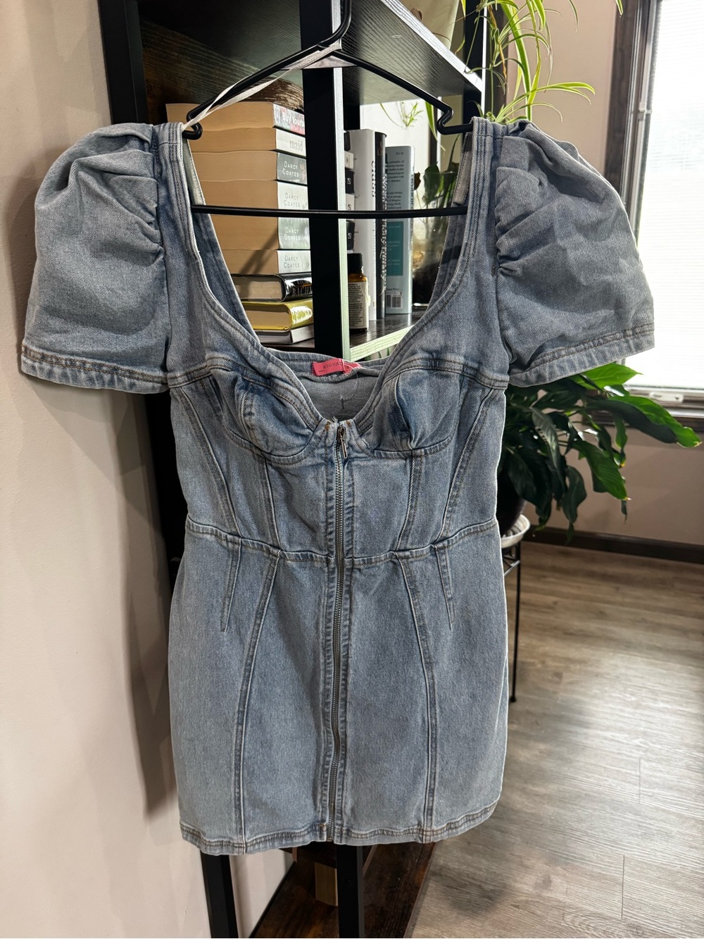 Signature8 Light Blue Denim Puff-Sleeve Mini Dress
